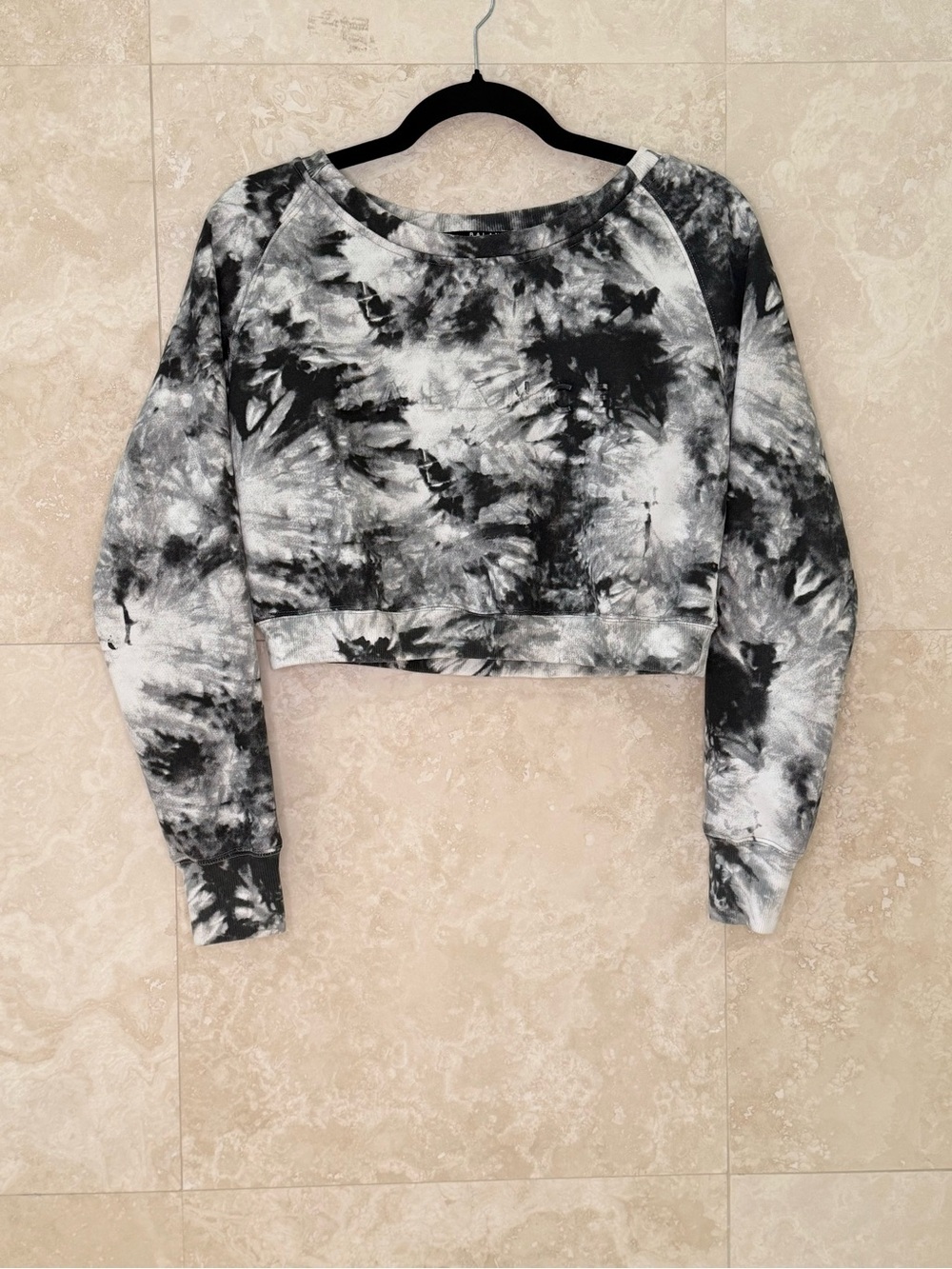 Balance Athletica Tie Dye Cropped Sweatshirt Puff Logo Raglan Size S EUC